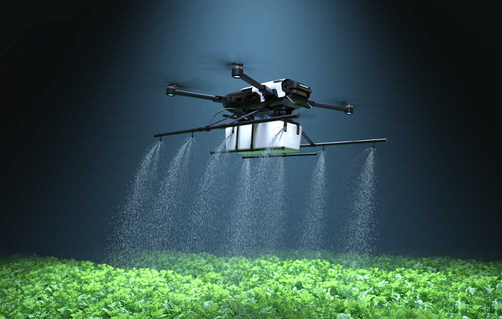 drone spraying fertilizer vegetable green plants agriculture technology farm automation 1