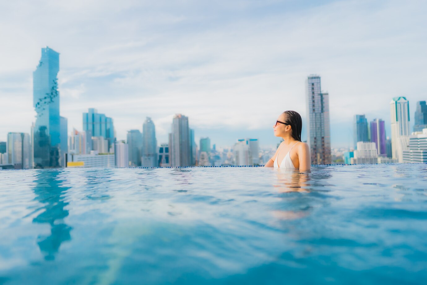 portrait beautiful young asian woman relax happy smile leisure around outdoor swimming pool 74190 11170