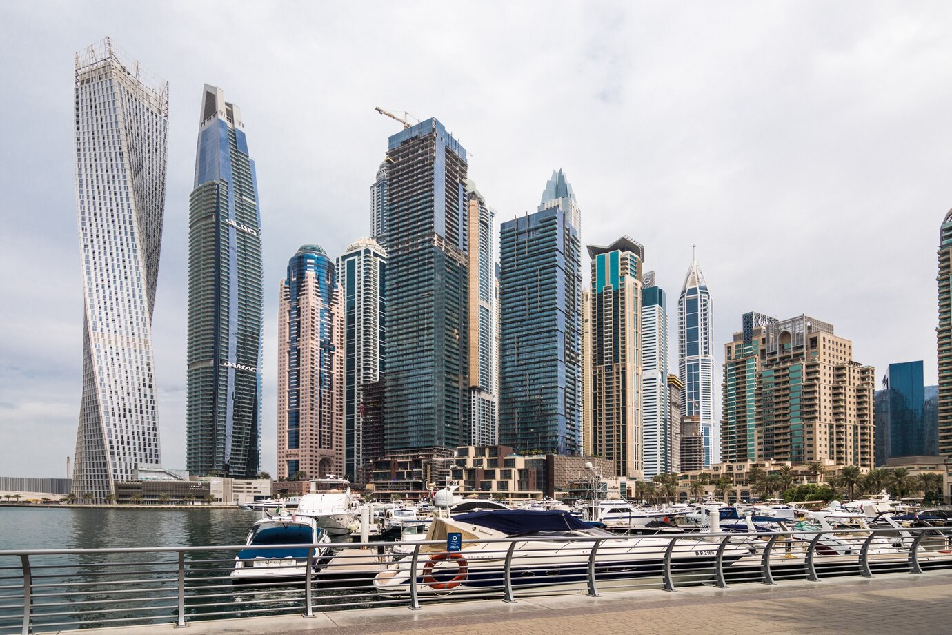 view modern skyscrapers shining sunrise lights dubai marina dubai uae 231208 7544