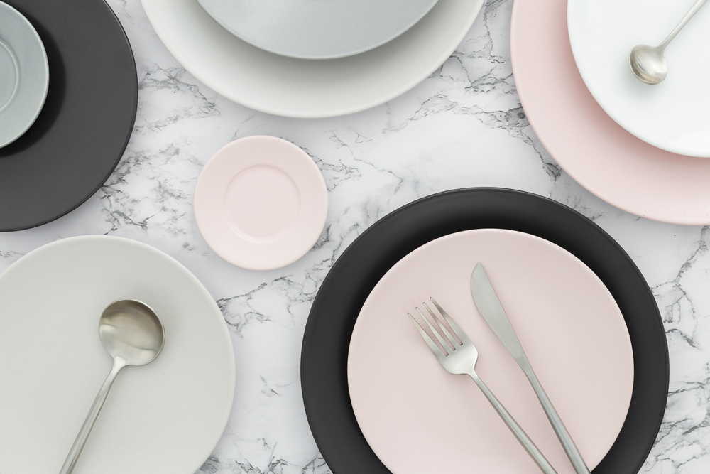 top view assortment elegant plates table