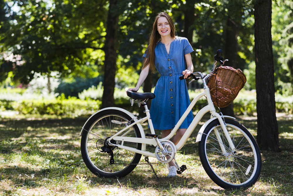 woman posing bicycle