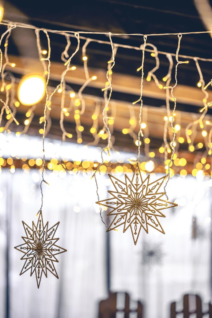 decorative snowflakes garlands blurred interior background 169016 63184