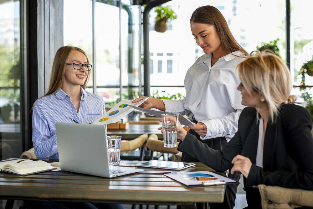 mock up business meeting with women